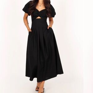 Petal & pup PUFF SLEEVE MIDI DRESS - BLACK XL